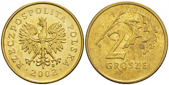 ПОЛЬША 2 ГРОША 2002 MW KM 277 латунь UNC 4516-1137