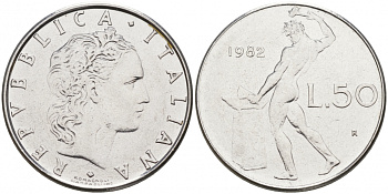 ИТАЛИЯ 50 ЛИР 1982 R КУЗНЕЦ KM 95.1 сталь 186-257
