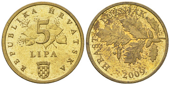 Хорватия 5 лип 2009 нечетный год KM 5 сталь плакированная латунью  aUNC  4124-957
