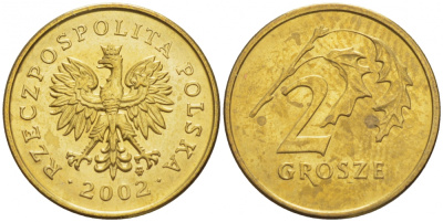 ПОЛЬША 2 ГРОША 2002 MW KM 277 латунь UNC 4516-1137