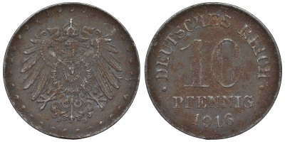 Германия 10 пфеннигов 1916 D KM 20, J. 298 железо 4119-231