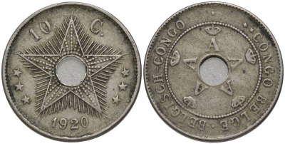 Бельгийское Конго 10 сантимов 1920 Альберт I (1909-1934) KM 18 медно-никель 27-1131