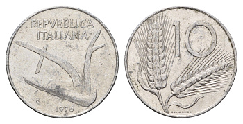 Италия 10 лир 1976 R, колосья KM 93 алюминий 4638-432