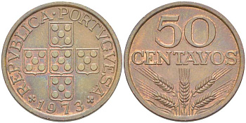 Португалия 50 сентаво 1973 KM 596 бронза XF+ 4513-1226