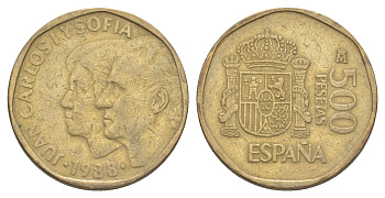 Испания 500 песет 1988 M, Хуан Карлос I (1975-2014) KM 831 алюминиевая бронза 4603-114