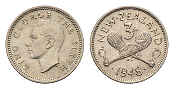 Новая Зеландия 3 пенса 1948 Георг VI (1936-1952) KM 15 медно-никель UNC 39-1166