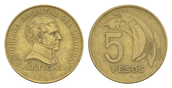 Уругвай 5 песо 1968 KM 50 никель латунь 4643-835