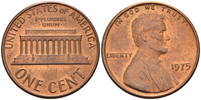 США 1 цент 1975 Линкольн KM 201 медь цинк 4115-926
