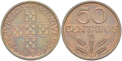 Португалия 50 сентаво 1973 KM 596 бронза XF+ 4513-1226