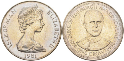 Остров Мэн 1 крона 1981 приз герцога Эдинбургского, портрет герцога KM 73 медно-никель UNC 118-1133
