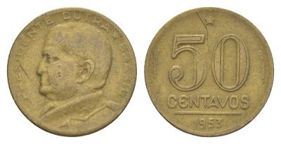 Бразилия 50 сентаво 1953 Эурику Дутра KM 563 алюминиевая бронза 4618-1135