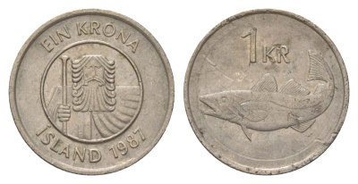 Исландия 1 крона 1987 KM 27 медно-никель 4627-751
