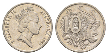 Австралия 10 центов 1988 Елизавета II (1952-2022), птица лирахвост KM 81 медно-никель aUNC 4657-154