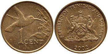 Тринидад и Тобаго 1 цент 2002 колибри KM 29 бронза 4396-1033