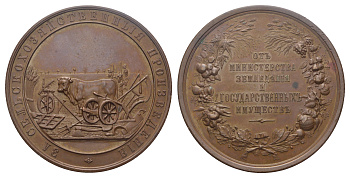 Россия медаль 1894-1902 3а сельскохозяйственные произведения. От Министерства земледелия и государственных имуществ Дьяков 1157.2 бронза    10-004-19