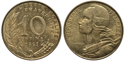 ФРАНЦИЯ 10 САНТИМОВ 1993 ТИП MARIANNE KM 929, LE FRANC 144.35 медь алюминий никель 4390-917