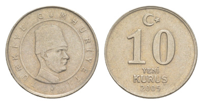 Турция 10 курушей 2005 Кемаль Ататюрк KM 1166 медь цинк никель 4647-568