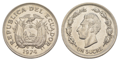Эквадор 1 сукре 1974 KM 83 сталь плакированная никелем UNC 4641-643