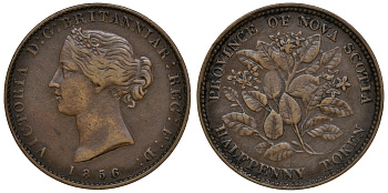 Канада, Новая Шотландия (Nova Scotia) 1/2 пенни 1856 Виктория, токен KM 5 медь 4044-1422