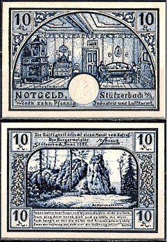 Штютцербах (Тюрингия) 10 пфеннигов 1921 Mehl Grabowski 1287.3-1/4 бумага UNC (пресс) 7555-54-1-2