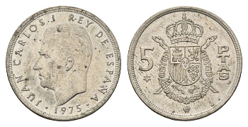 Испания 5 песет 1975 (79) Хуан Карлос I (1975-2014) KM 807 медно-никель 4673-957