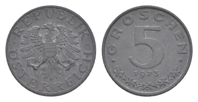 Австрия 5 грошей 1973 KM 2875 цинк aUNC 4567-714