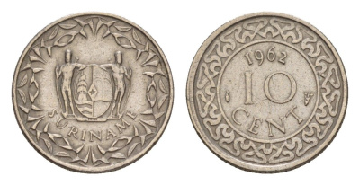 Суринам 10 центов 1962 KM 13 медно-никель 4649-961
