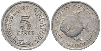 Сингапур 5 центов 1971 ФАО - Продовольственная программа KM 52 алюминий 4577-952