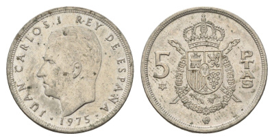 Испания 5 песет 1975 (79) Хуан Карлос I (1975-2014) KM 807 медно-никель 4673-957