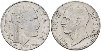 ИТАЛИЯ 20 ЧЕНТЕЗИМО 1942 R, ВИКТОР ИМАНУИЛ KM 75b сталь 77-846