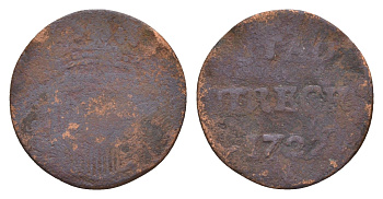 Нидерланды, Голландская Республика, Утрехт 1 дуит 1722 KM 85 медь 4655-541