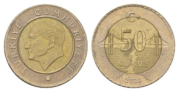 Турция 50 курушей 2020 Кемаль Ататюрк KM 1243 биметалл 4143-152