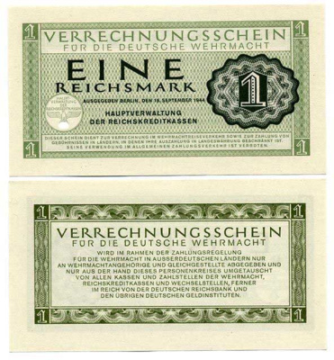 Германия 1 рейхсмарка 1944 15 сентября 1944, для Вермахта Pick M38, Розенберг 511 бумага UNC (пресс) 450-35-2