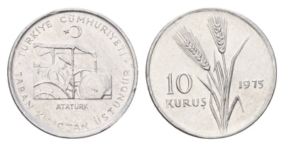 Турция 10 курушей 1975 ФАО - Сельскохозяйственный прогресс KM 898a алюминий 44-165