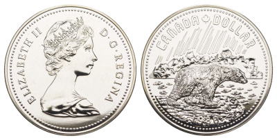 Канада 1 доллар 1980 100 лет Арктическим территориям KM 128 серебро BU 11-095-22
