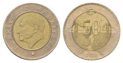 Турция 50 курушей 2020 Кемаль Ататюрк KM 1243 биметалл 4143-152