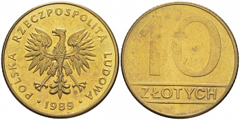 ПОЛЬША 10 ЗЛОТЫХ 1989 MW KM 152.2 латунь 4519-1021