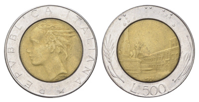 Италия 500 лир 1988 R, Квиринальский дворец в Риме KM 111 биметалл 4704-956
