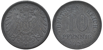 ГЕРМАНИЯ 10 ПФЕННИГОВ 1921 KM 26, J. 299 цинк 45-1228