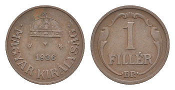 Венгрия 1 филлер 1936 BP KM 505 бронза 4651-1028