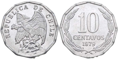 Чили 10 сентаво 1979 KM 205a алюминий 4402-442