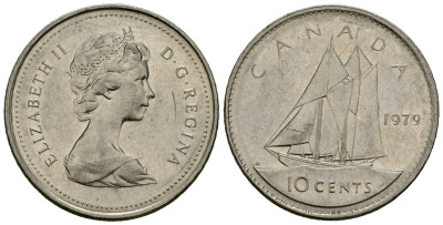 Канада 10 центов 1979 Елизавета II (1952-2022), парусник KM 77.2 никель 4173-1247