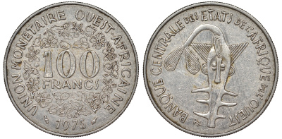 Западно-Африканские штаты 100 франков 1975 КМ 4 медно-никель 36-933