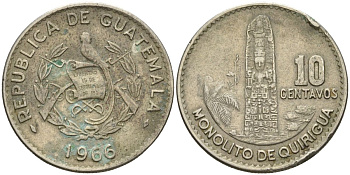 Гватемала 10 сентаво 1966 KM 267 медно-никель 4606-253