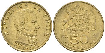 Чили 50 сентесимо 1971 KM 196 алюминиевая бронза aUNC 4596-619