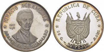Куба 20 песо 1977 Игнасио Аграмонте (1841-1873) KM 38 серебро PROOF 1077-3-53