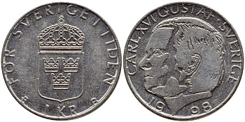 Швеция 1 крона 1998 Карл XVI Густав (1973- ) KM 852a медно-никель 4622-335