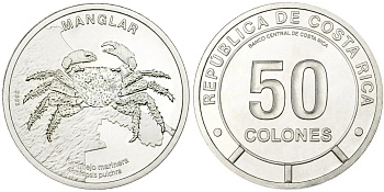 Коста-Рика 50 колонов 2023 серия сохраним наш мир, краб KM NEW медно-никель  UNC  M74-05