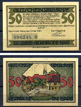 Гернроде в горах Гарца (Анхальт) 50 пфеннигов 1921 бумага UNC (пресс) 7556-7-3-1