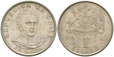 Чили 1 эскудо 1971 Хосе Мигель Каррера KM 197 медно-никель 4174-434